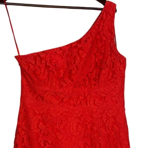 J. Crew Alexa One Shoulder Style Texture Laced Mini Dress Back Slit 12 Poppy Red - Picture 3 of 16
